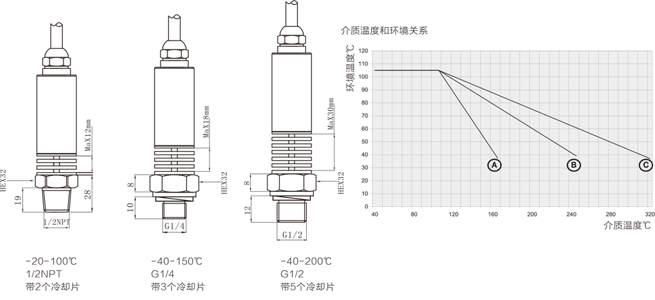 T22通用型压力变送器压力变送器高温接口示意图